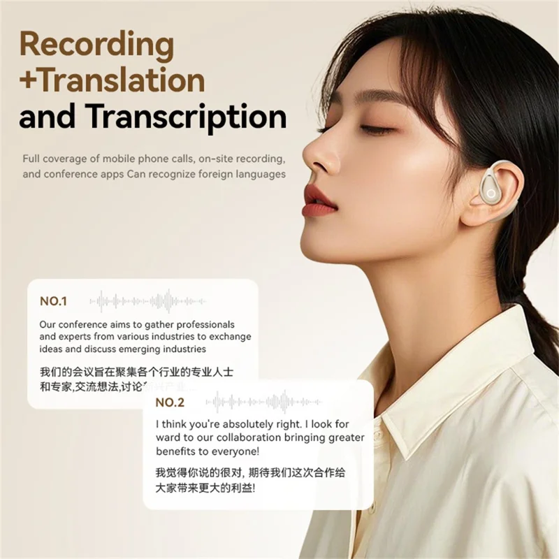 Auricolari Bluetooth M95 HiFi con Traduzione AI in 144 Lingue per Sport - Nude