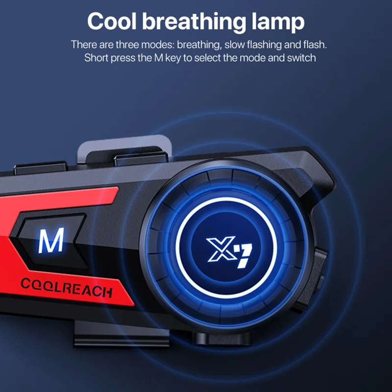 COOLREACH X7 Motorcycle Helmet Bluetooth-Compatible Headset Waterproof Wireless Earpiece with 2 in 1 Soft and Hard Mic - Red