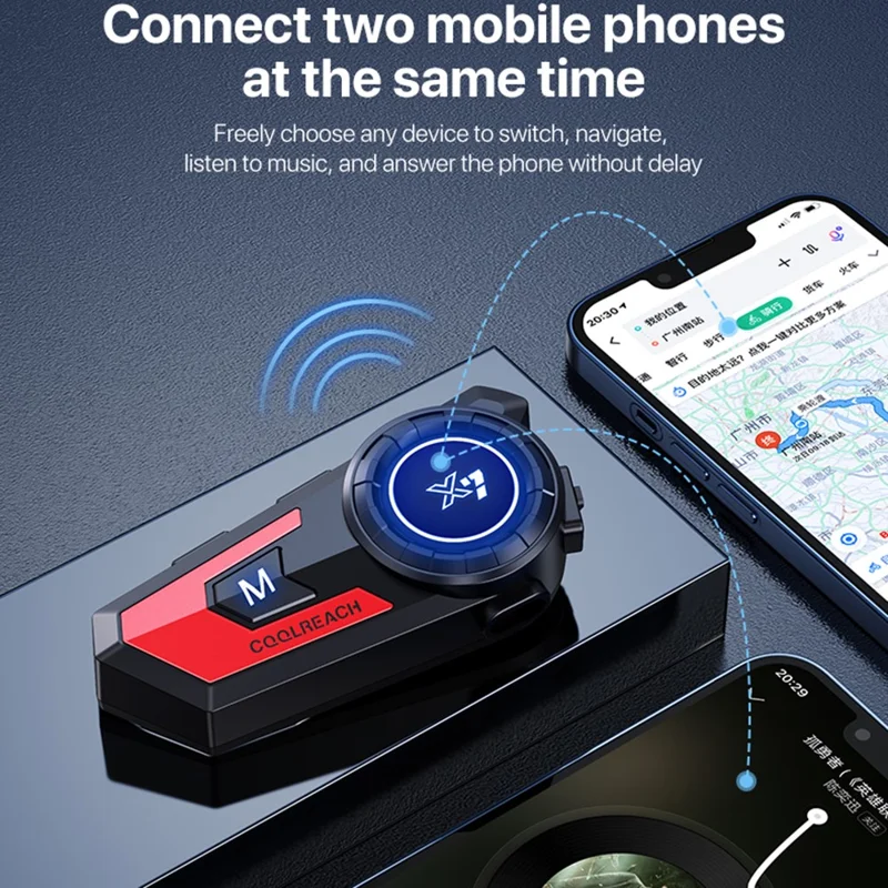 COOLREACH X7 Motorcycle Helmet Bluetooth-Compatible Headset Waterproof Wireless Earpiece with 2 in 1 Soft and Hard Mic - Red