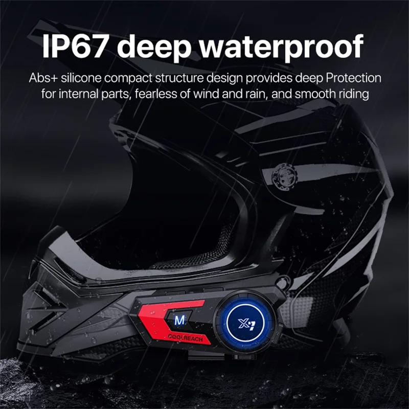 COOLREACH X7 Motorcycle Helmet Bluetooth-Compatible Headset Waterproof Wireless Earpiece with 2 in 1 Soft and Hard Mic - Red