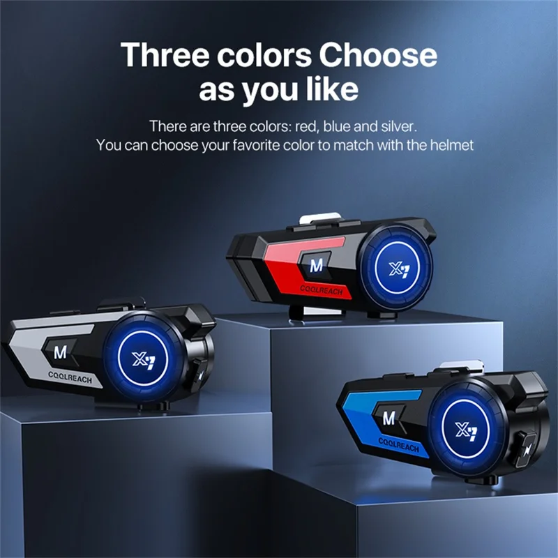 COOLREACH X7 Motorcycle Helmet Bluetooth-Compatible Headset Waterproof Wireless Earpiece with 2 in 1 Soft and Hard Mic - Red
