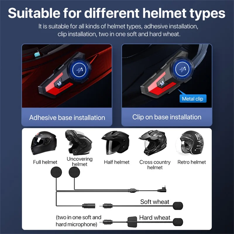 COOLREACH X7 Motorcycle Helmet Bluetooth-compatible Headset Waterproof Wireless Earpiece with 2 in 1 Soft and Hard Mic - Silver