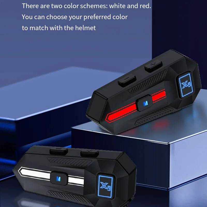 X9 Motorcycle Helmet Bluetooth-Compatible Headset Waterproof Wireless Riding Earphones with 2 in 1 Soft and Hard Mic - White