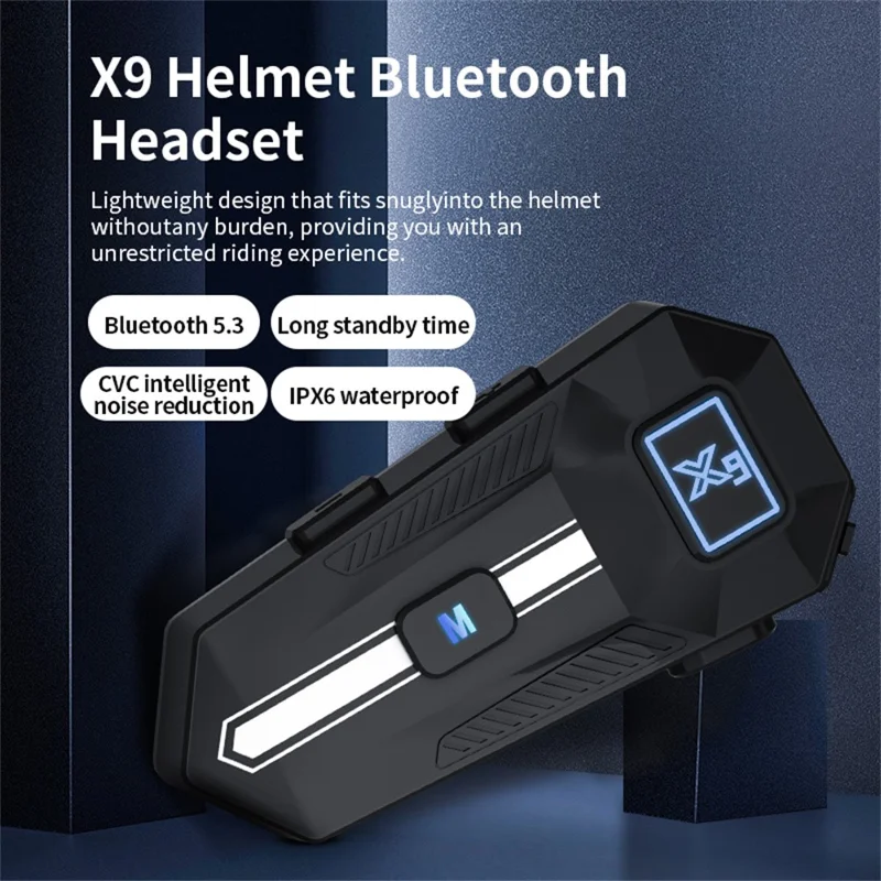 X9 Motorcycle Helmet Bluetooth-Compatible Headset Waterproof Wireless Riding Earphones with 2 in 1 Soft and Hard Mic - White