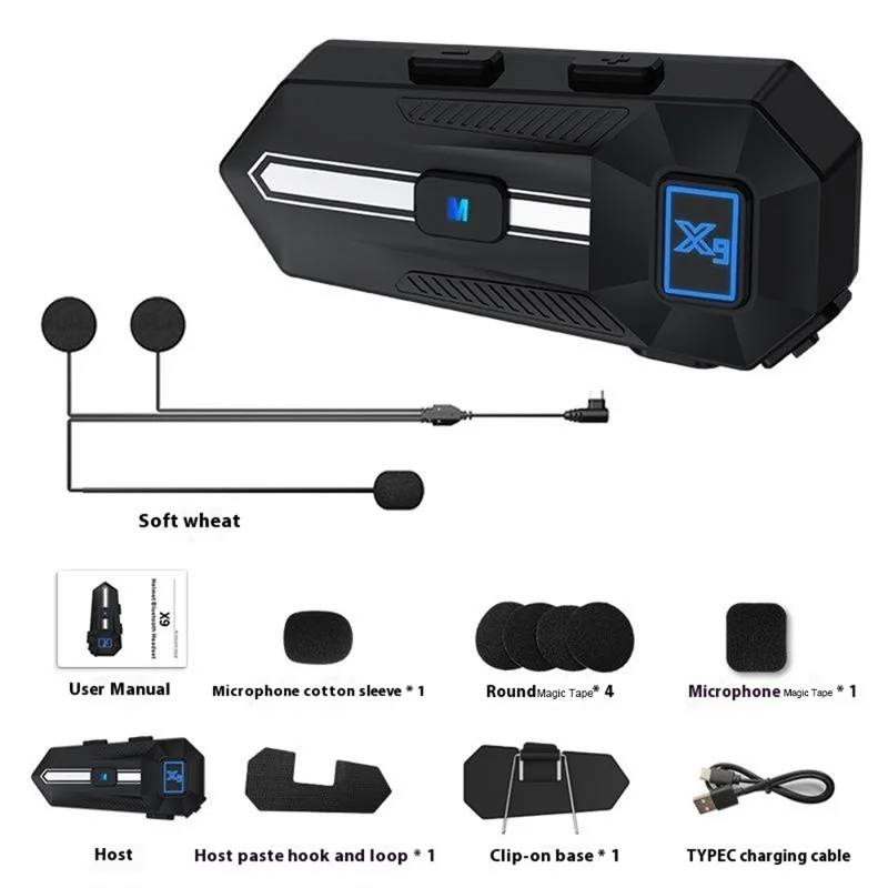 X9 Motorcycle Helmet Bluetooth-Compatible Headset Waterproof Wireless Riding Earphones - White / Hard Mic