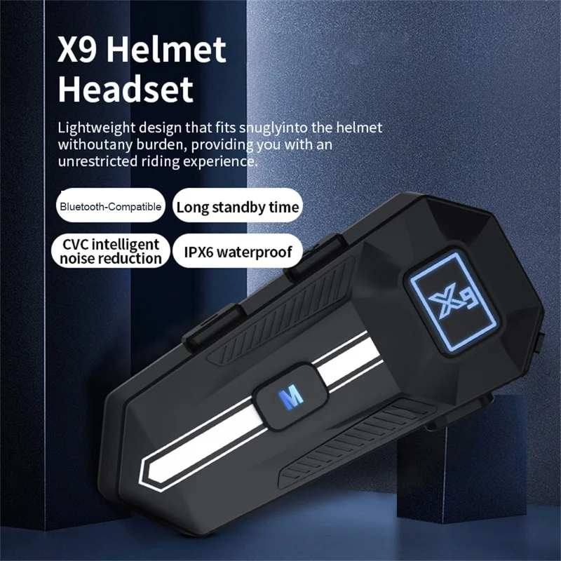 X9 Motorcycle Helmet Bluetooth-Compatible Headset Waterproof Wireless Riding Earphones - White / Hard Mic