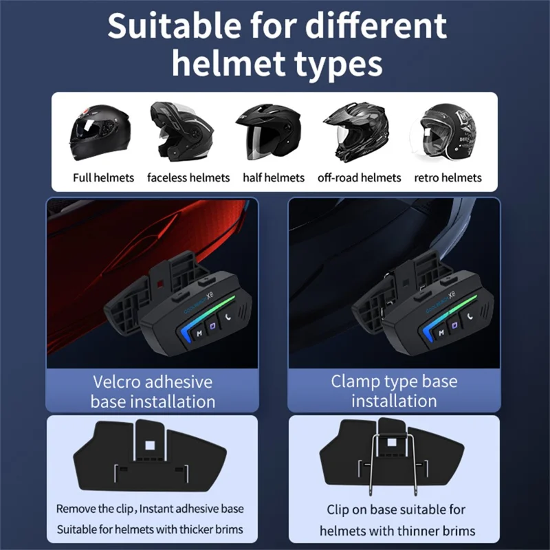 COOLREACH X8 Casque moto Casque Bluetooth Compatible Écouteurs sans fil pour la conduite avec microphone souple et dur 2 en 1