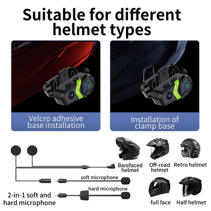 S3 Motorcycle Helmet Bluetooth-Compatible Headset Waterproof Wireless Earphones with 2 in 1 Soft and Hard Mic - Silver