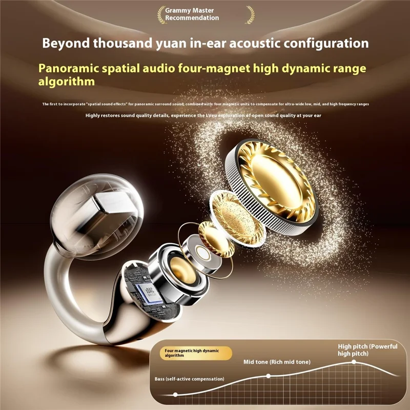 M66 Костные наушники-клипсы беспроводные Bluetooth-совместимые для спорта и бега - Бежевые