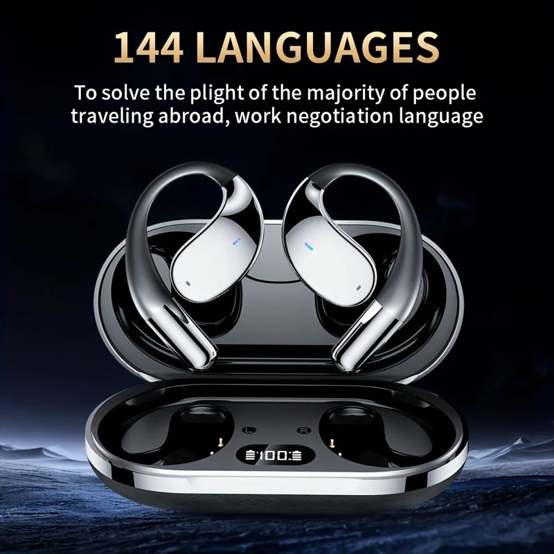 Q39 Auricolari con Traduzione in 144 Lingue, Audio HiFi, Bluetooth, Cuffie Musicali Open Ear - Nero