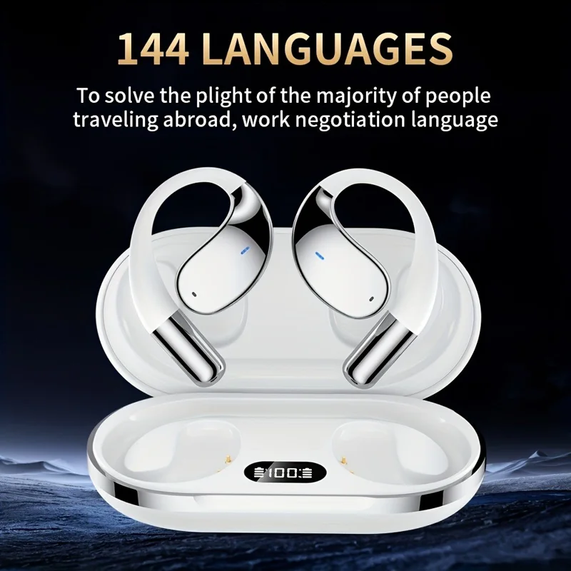 Q39 144 Languages Translation Earbuds HiFi Sound Open Ear Bluetooth-compatible Music Earphones - Nude
