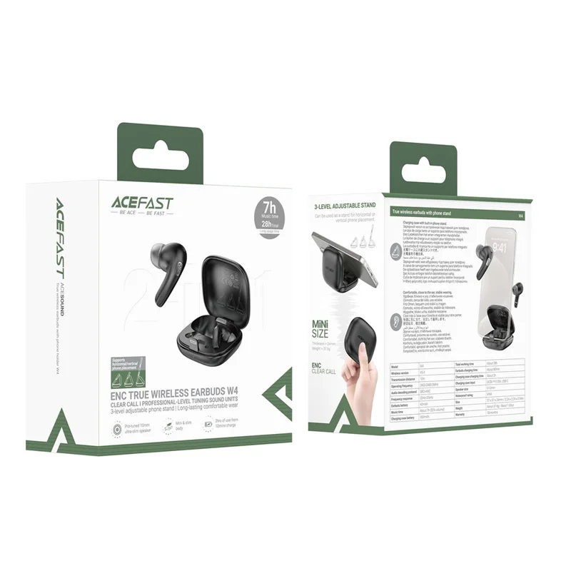 ACEFAST W4 TWS Bluetooth-kompatible In-Ear-Kopfhörer IPX4 Wasserdicht mit Telefonständer-Funktion - Schwarz