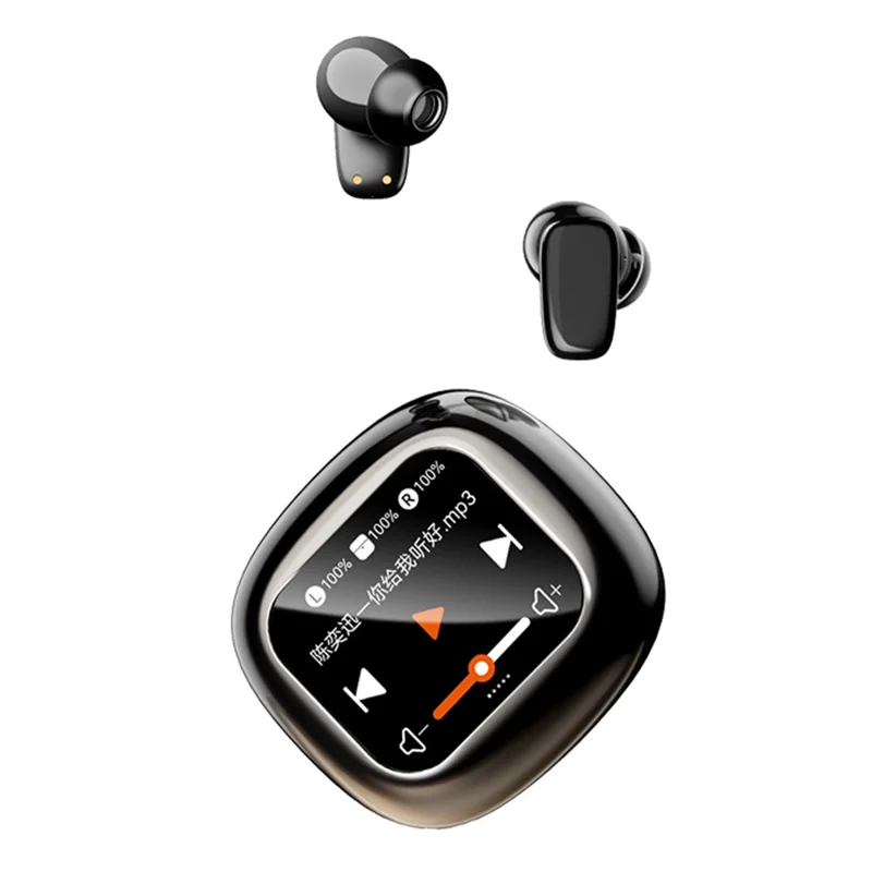 S09 Wireless Earbuds with Full Color Touch Screen Charging Case Noise Cancellation Bluetooth-compatible Headphones - Black