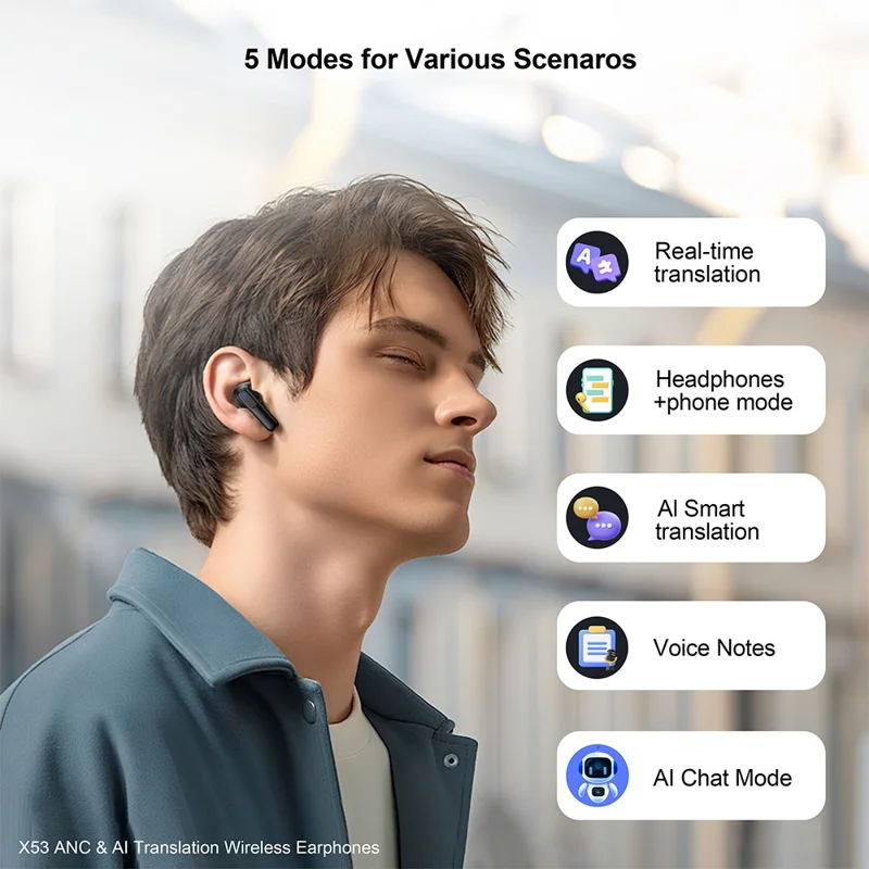 XUNDD X53 ANC Noise-Cancelling TWS Bluetooth-kompatible Ohrhörer mit 134-Sprachen-KI-Übersetzung - Schwarz