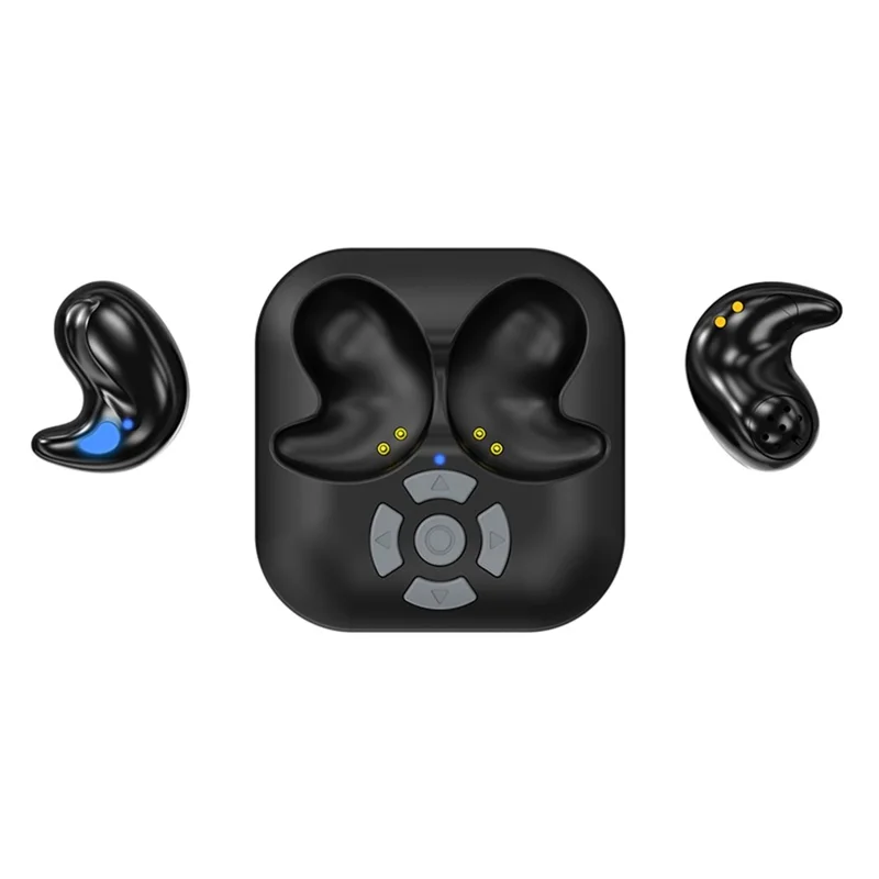 LY9 Mini Ultra Dünne Kabellose Schlaf-Ohrhörer Tragbare Haifischflosse Design Bluetooth-Kompatible Kopfhörer mit Armbanduhr-Riemen - Schwarz