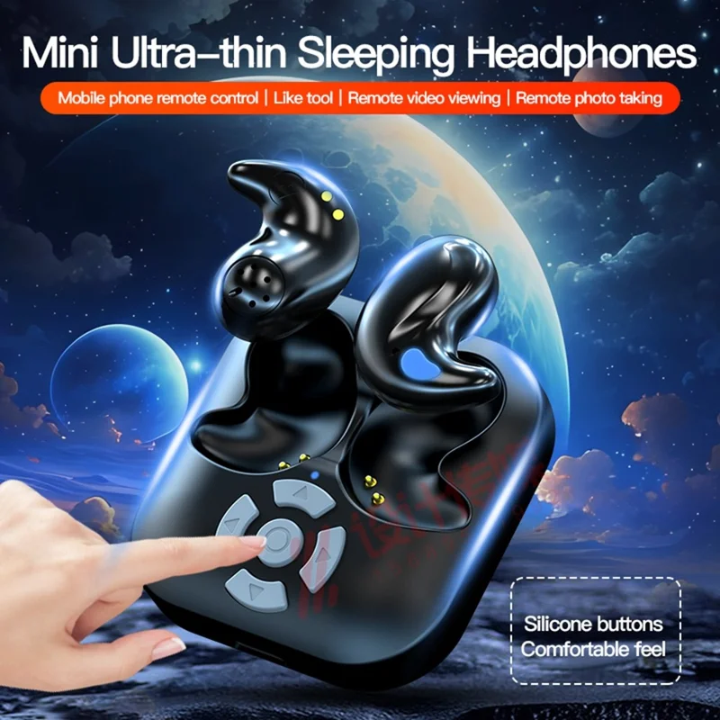 LY9 Mini Ultra Dünne Kabellose Schlaf-Ohrhörer Tragbare Haifischflosse Design Bluetooth-Kompatible Kopfhörer mit Armbanduhr-Riemen - Schwarz