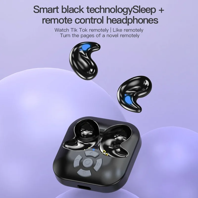 LY9 Mini Ultra Dünne Kabellose Schlaf-Ohrhörer Tragbare Haifischflosse Design Bluetooth-Kompatible Kopfhörer mit Armbanduhr-Riemen - Schwarz