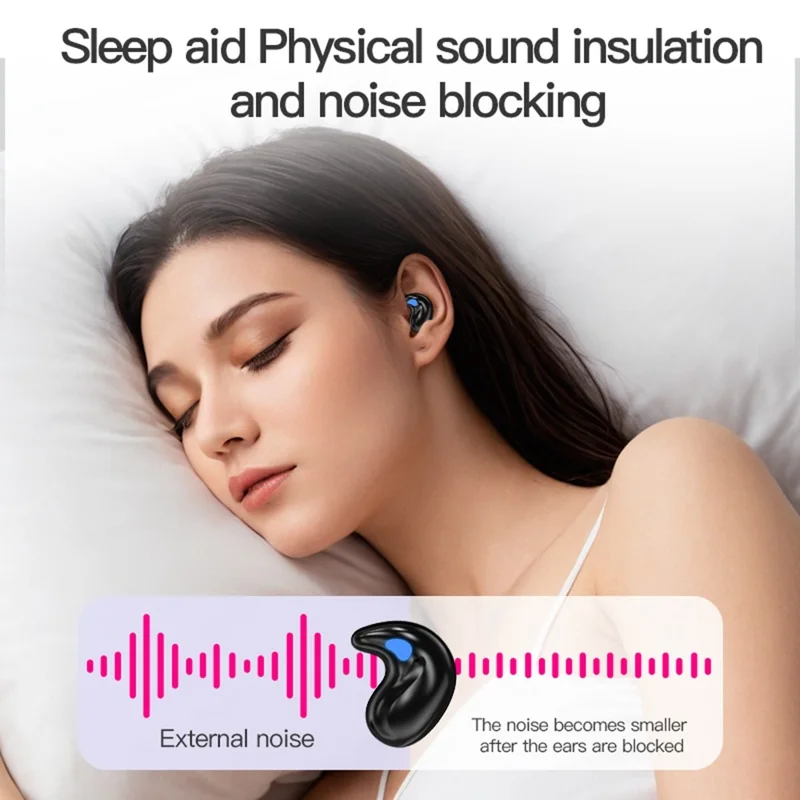 LY9 Mini Ultra Dünne Kabellose Schlaf-Ohrhörer Tragbare Haifischflosse Design Bluetooth-Kompatible Kopfhörer mit Armbanduhr-Riemen - Schwarz