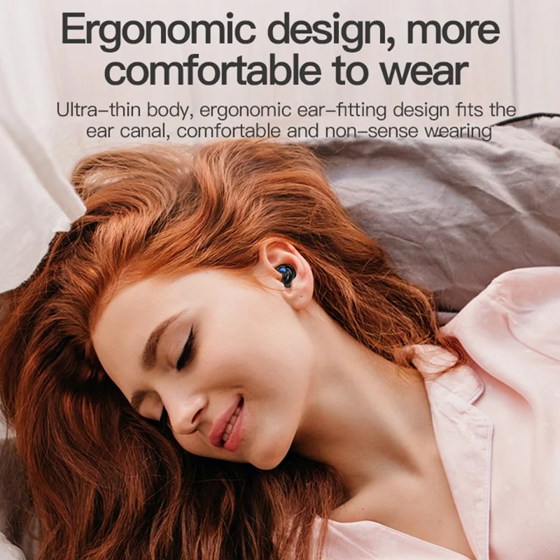 LY9 Mini Ultra Dünne Kabellose Schlaf-Ohrhörer Tragbare Haifischflosse Design Bluetooth-Kompatible Kopfhörer mit Armbanduhr-Riemen - Schwarz