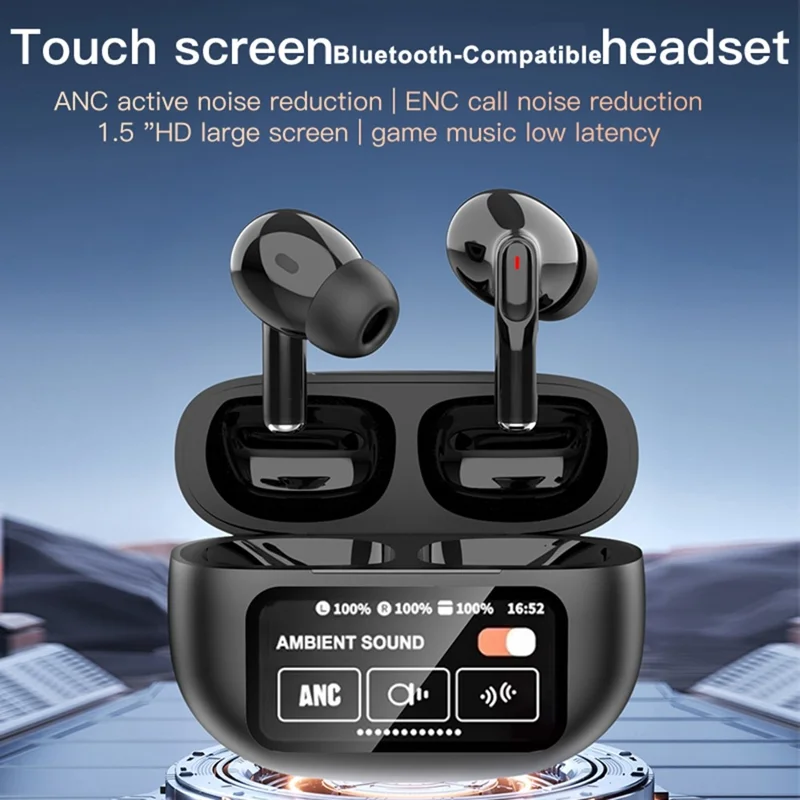 A9 Plus ANC ENC Noise Cancelling Bluetooth-Compatible Earphones Waterproof Wireless Headset - Black