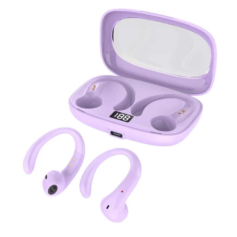 Fone de Ouvido OWS-15 Bluetooth com Cancelamento de Ruído, Sem Fio, Clipe de Orelha para Música e Jogos - Roxo