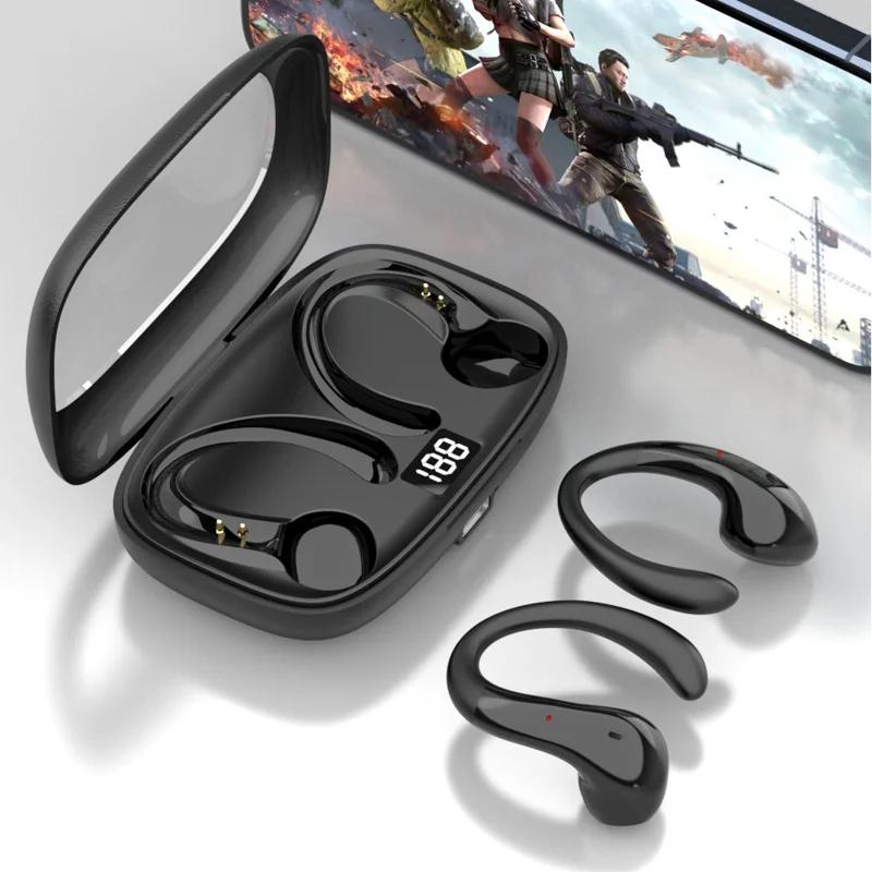 Fone de Ouvido OWS-15 Bluetooth com Cancelamento de Ruído, Sem Fio, Clipe de Orelha para Música e Jogos - Roxo