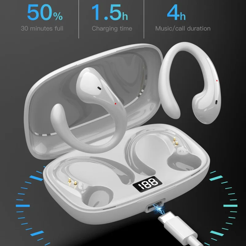 Fone de Ouvido OWS-15 Bluetooth com Cancelamento de Ruído, Sem Fio, Clipe de Orelha para Música e Jogos - Roxo