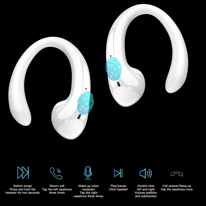 Fone de Ouvido OWS-15 Bluetooth com Cancelamento de Ruído, Sem Fio, Clipe de Orelha para Música e Jogos - Roxo