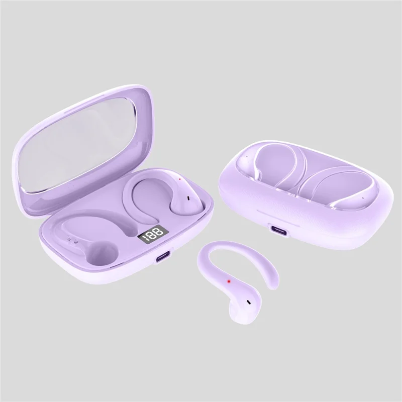 Fone de Ouvido OWS-15 Bluetooth com Cancelamento de Ruído, Sem Fio, Clipe de Orelha para Música e Jogos - Roxo