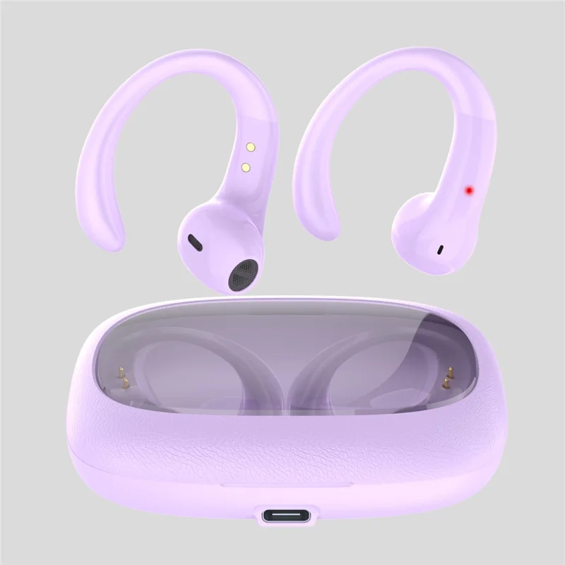 Fone de Ouvido OWS-15 Bluetooth com Cancelamento de Ruído, Sem Fio, Clipe de Orelha para Música e Jogos - Roxo
