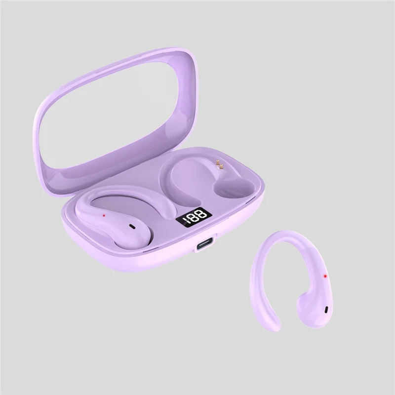 Fone de Ouvido OWS-15 Bluetooth com Cancelamento de Ruído, Sem Fio, Clipe de Orelha para Música e Jogos - Roxo