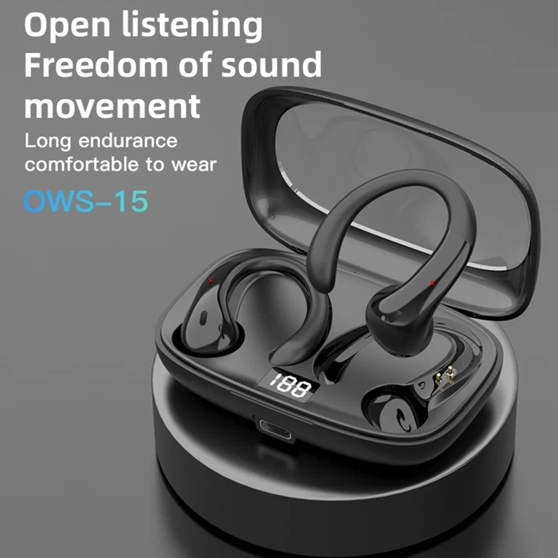 Fone de Ouvido OWS-15 Bluetooth com Cancelamento de Ruído, Sem Fio, Clipe de Orelha para Música e Jogos - Roxo