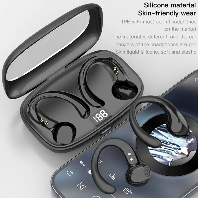 Fone de Ouvido OWS-15 Bluetooth com Cancelamento de Ruído, Sem Fio, Clipe de Orelha para Música e Jogos - Roxo