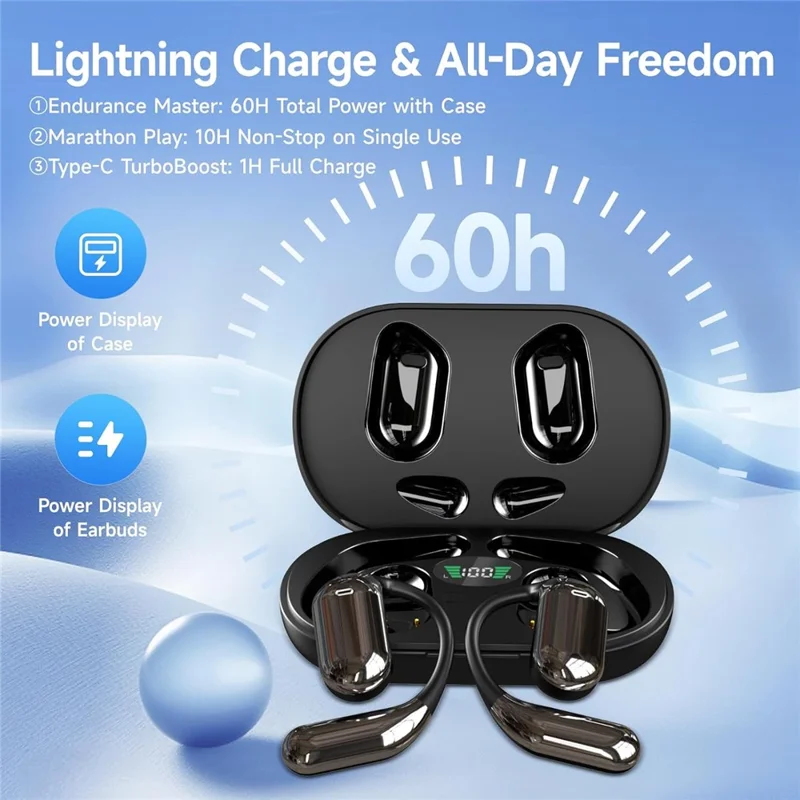 Q16 Auricolari con traduzione AI in 144 lingue OWS Open Ear con controllo touch Bluetooth - Nero