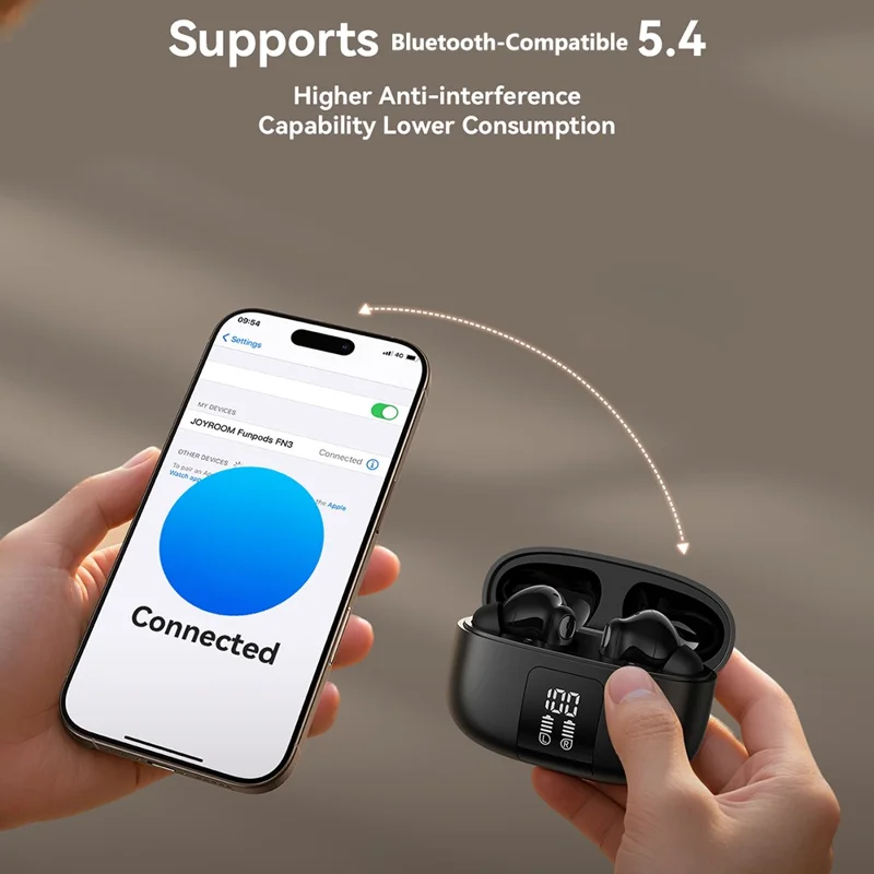 JOYROOM JR-FN3 Écouteurs sans fil Bluetooth Compatible ANC Réduction de Bruit Active Contrôle par Application Intelligente - Noir