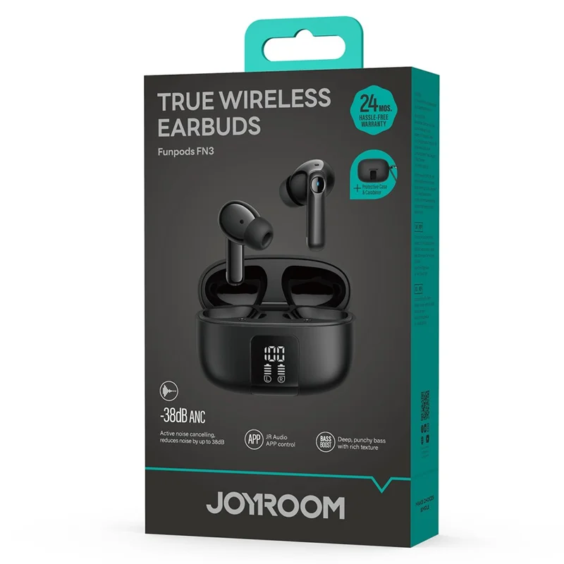 JOYROOM JR-FN3 Écouteurs sans fil Bluetooth Compatible ANC Réduction de Bruit Active Contrôle par Application Intelligente - Noir