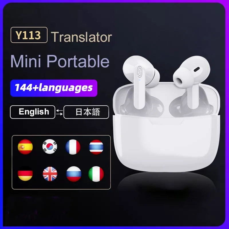Y113 Smart Voice Translation Earbuds Multi Language Real Time Interpreter In Ear Bluetooth-Compatible Earphones - White