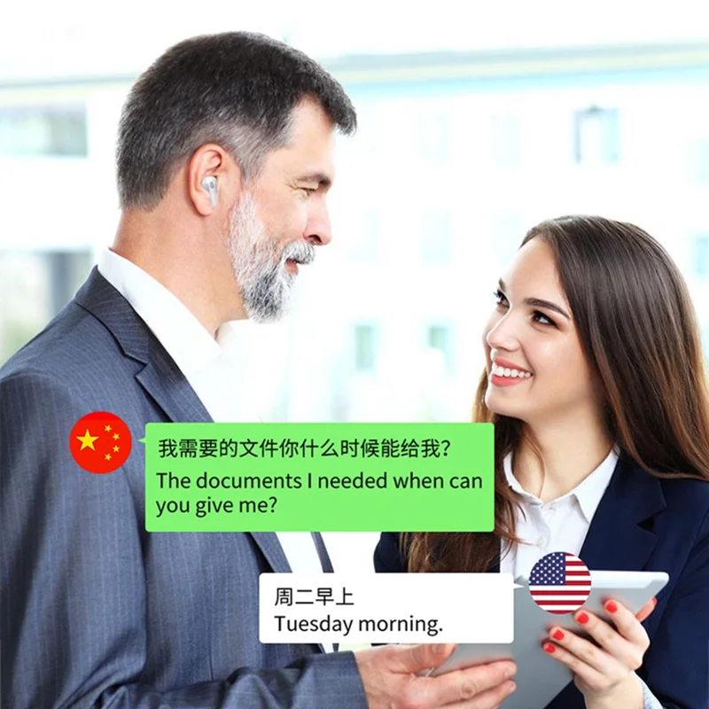 Y113 Smart Voice Translation Earbuds Multi Language Real Time Interpreter In Ear Bluetooth-Compatible Earphones - White