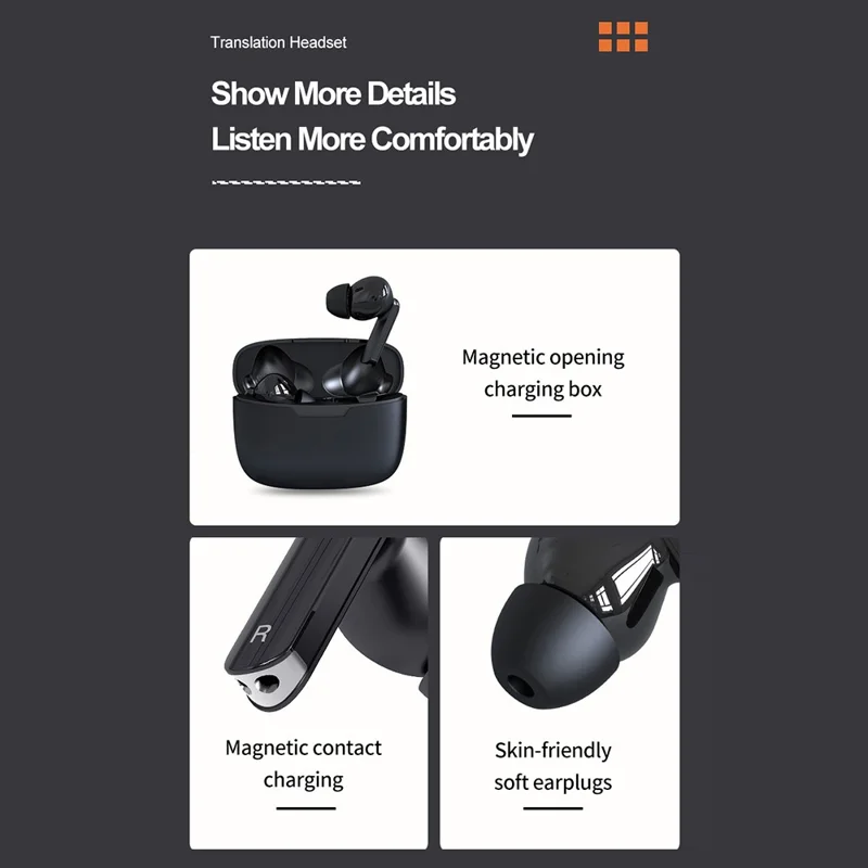 Y113 Smart Voice Translation Earbuds Multi Language Real Time Interpreter In Ear Bluetooth-Compatible Earphones - Black