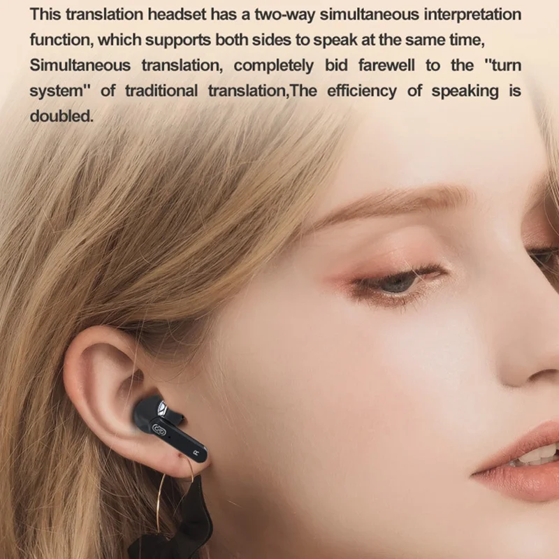 Y113 Smart Voice Translation Earbuds Multi Language Real Time Interpreter In Ear Bluetooth-Compatible Earphones - Black
