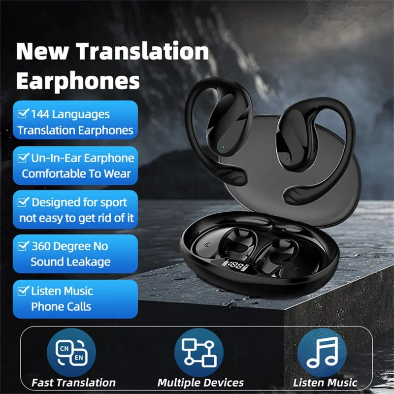 Auriculares Traductores TW100 con Intérprete de Voz en 144 Idiomas, Bluetooth, Traducción de Fotos por IA y Llamadas de Vídeo - Blanco