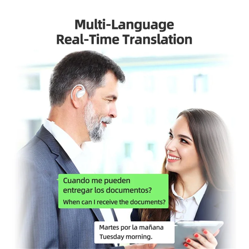 Auriculares Traductores TW100 con Intérprete de Voz en 144 Idiomas, Bluetooth, Traducción de Fotos por IA y Llamadas de Vídeo - Blanco