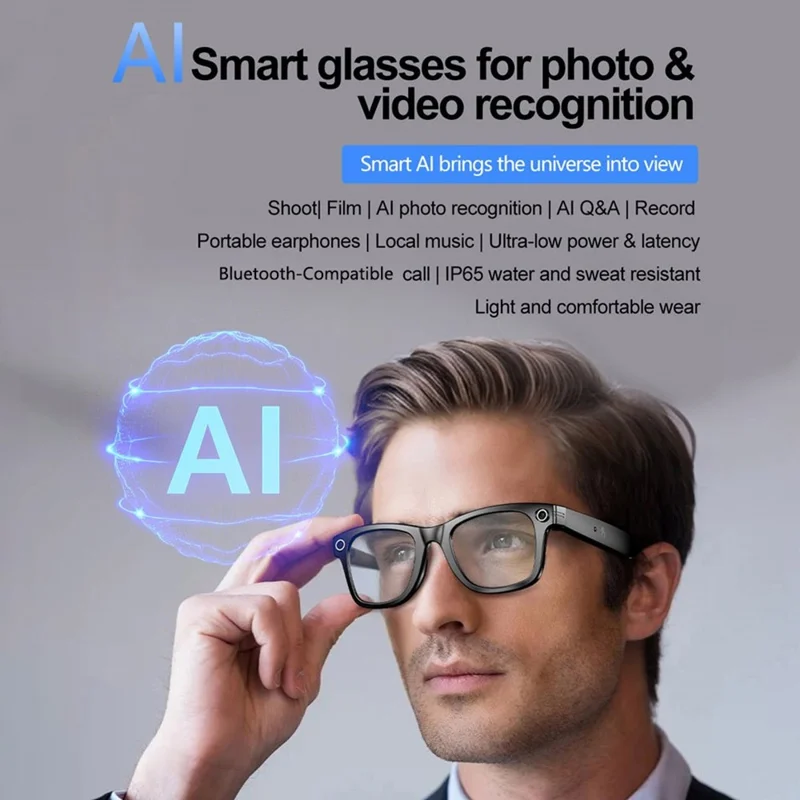W600 Multifunction AI Smart Glasses HD Video Recording Bluetooth-compatible Music Eyeglasses - Anti Blue Light