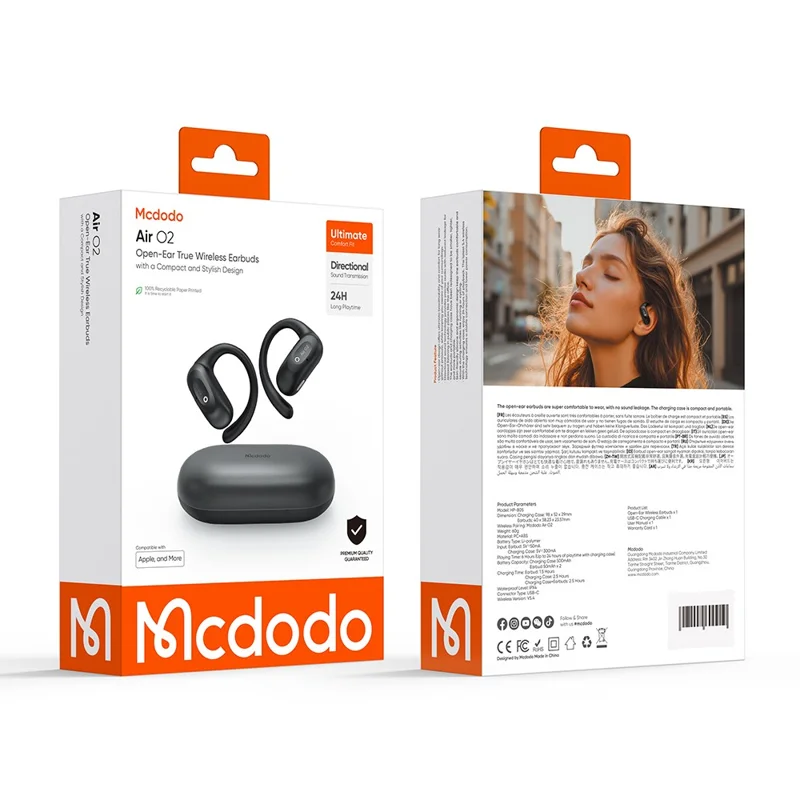 MCDODO HP-805 Air O2 Open Ear True Wireless Earbuds Bluetooth-kompatible Musik-Kopfhörer - Schwarz