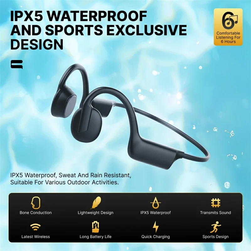 Auriculares KO8 de conducción ósea, inalámbricos para deportes, impermeables
