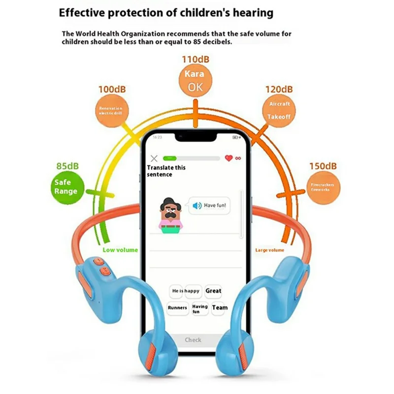 x12 Bone Conduction Wireless Earphones for Kids Waterproof Bluetooth-compatible Headphones Built In 8GB Memory - Blue