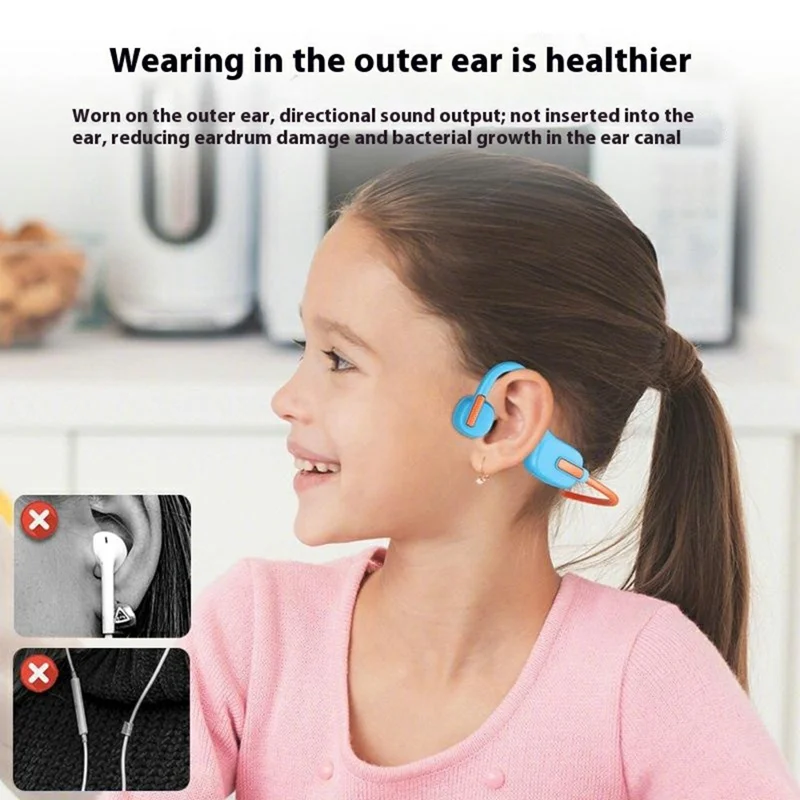 x12 Bone Conduction Wireless Earphones for Kids Waterproof Bluetooth-compatible Headphones Built In 8GB Memory - Pink
