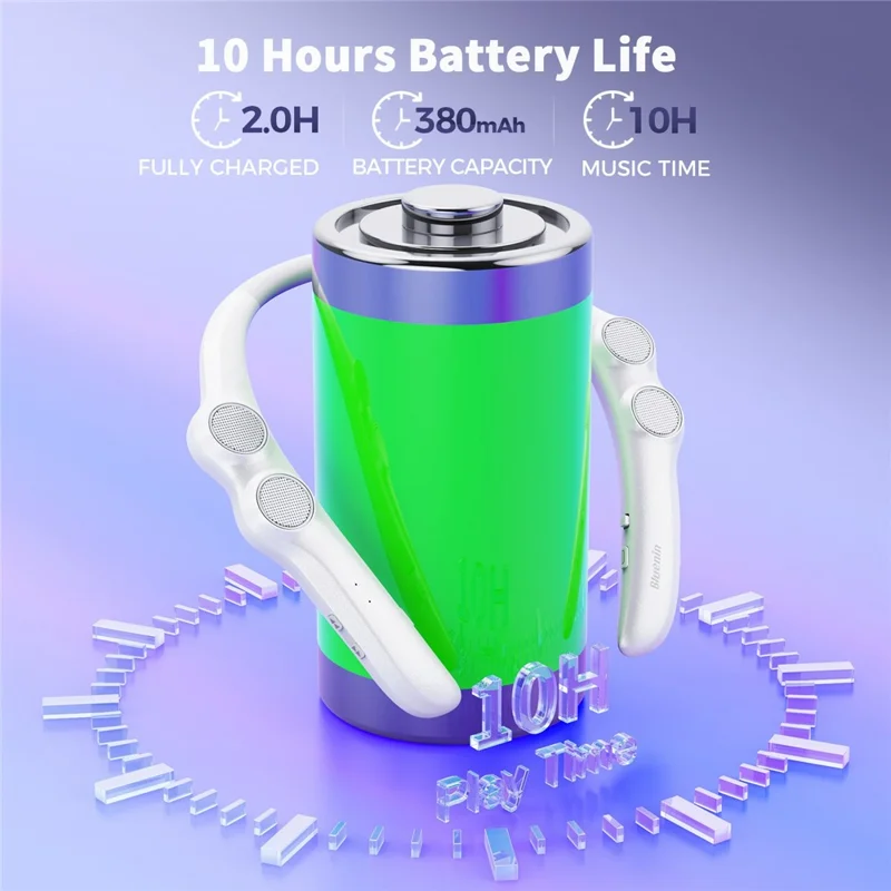 BLUENIN 929S Alto-falante Vestível Compatível com Bluetooth, Som Estéreo Envolvente, à Prova d'Água, Dispositivo de Áudio de Pescoço para Uso Externo - Branco