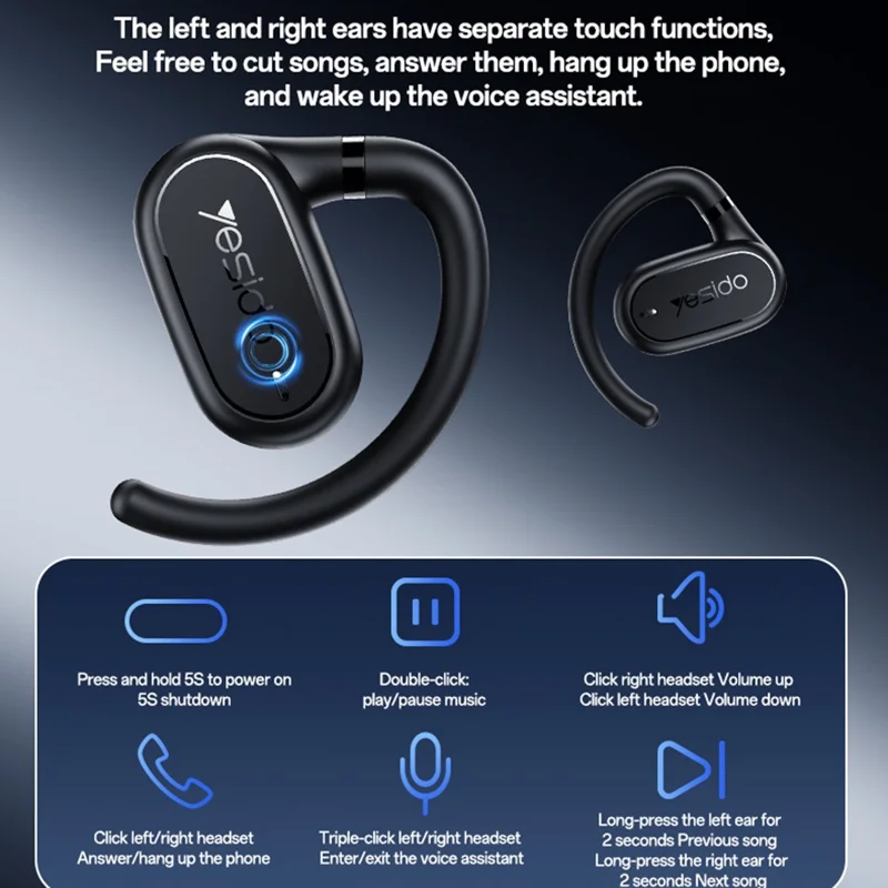 YESIDO YSP25 Écouteurs Bluetooth à Oreille Ouverte Renforcés en Basses, Étanches et Sans Fil