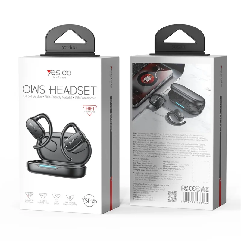 YESIDO YSP25 Écouteurs Bluetooth à Oreille Ouverte Renforcés en Basses, Étanches et Sans Fil